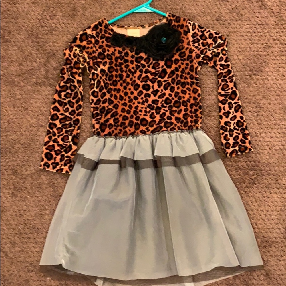 Girls velvet and tulle leopard print dress